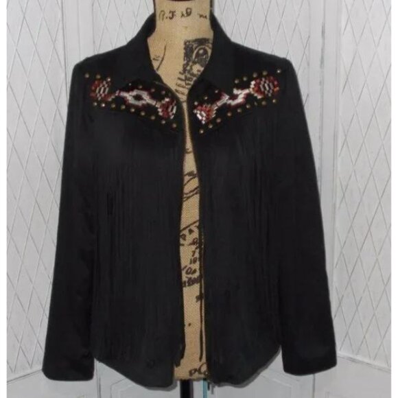 IdyllWind Fueled by Miranda Lambert NWOT Black Faux Suede Fringe Jacket, Large - Picture 1 of 6
